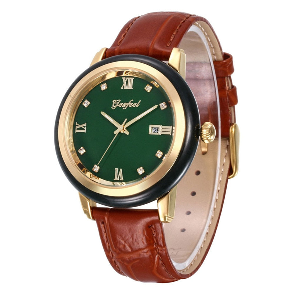 Unisex Jade Dark Green Dial Stainless Steel Quartz Waterproof Watch - Unisex Style Watches - DYAVOR® 