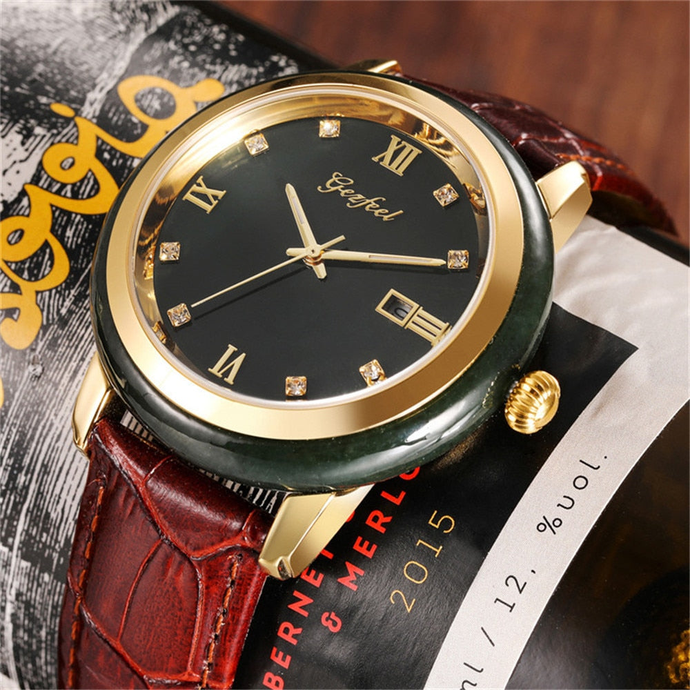  Unisex Jade Dark Green Dial Stainless Steel Quartz Waterproof Watch - Unisex Style Watches - DYAVOR® 