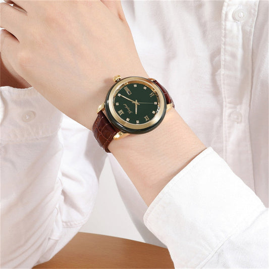 Unisex Jade Dark Green Dial Stainless Steel Quartz Waterproof Watch