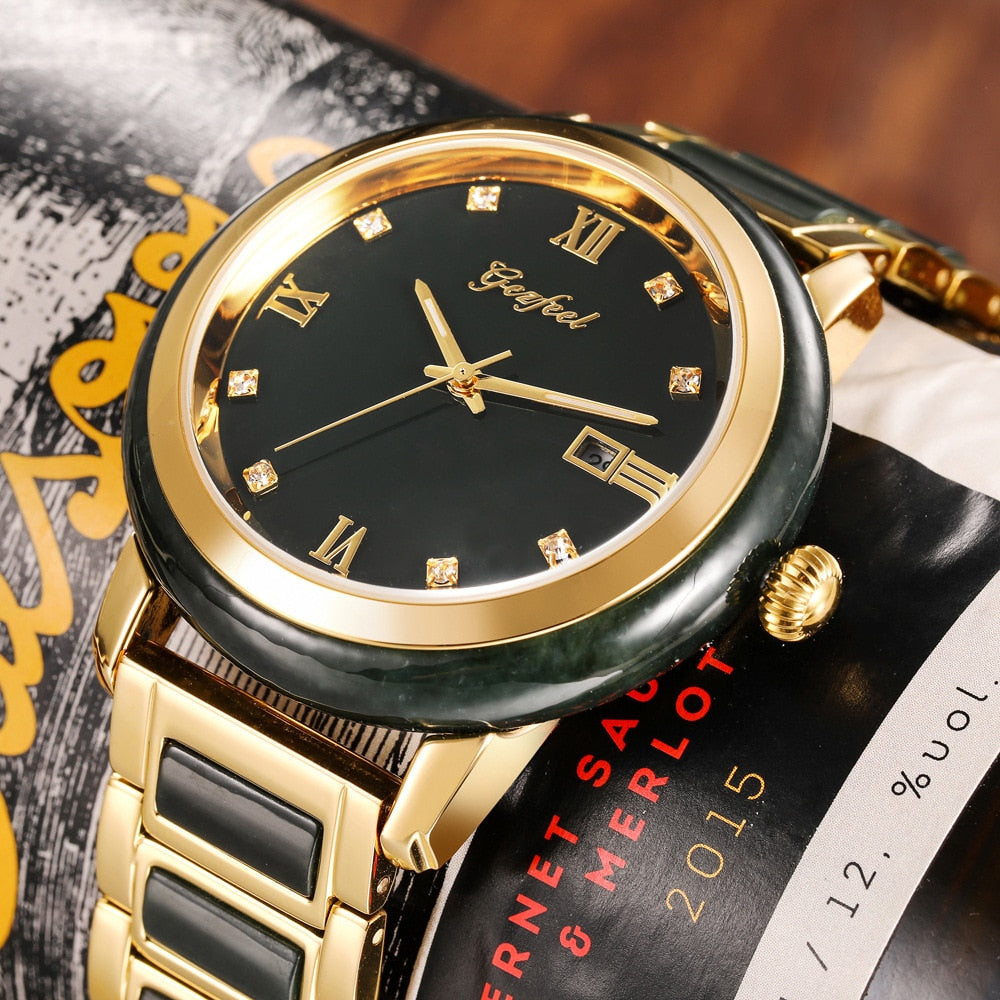  Unisex Jade Dark Green Dial Stainless Steel Quartz Waterproof Watch - Unisex Style Watches - DYAVOR® 