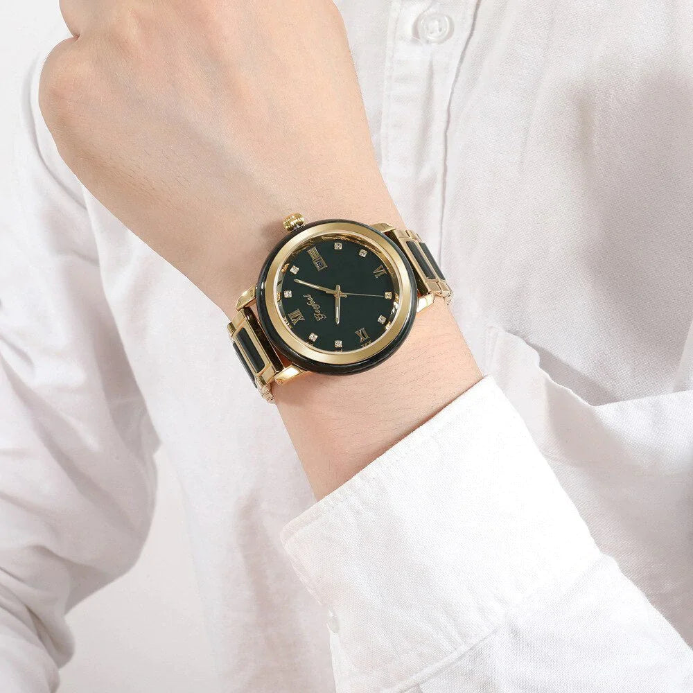  Unisex Jade Dark Green Dial Stainless Steel Quartz Waterproof Watch - Unisex Style Watches - DYAVOR® 