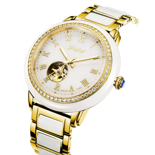 Unisex Luxury Natural Jade Hollow Automatic Mechanical Clock Watch