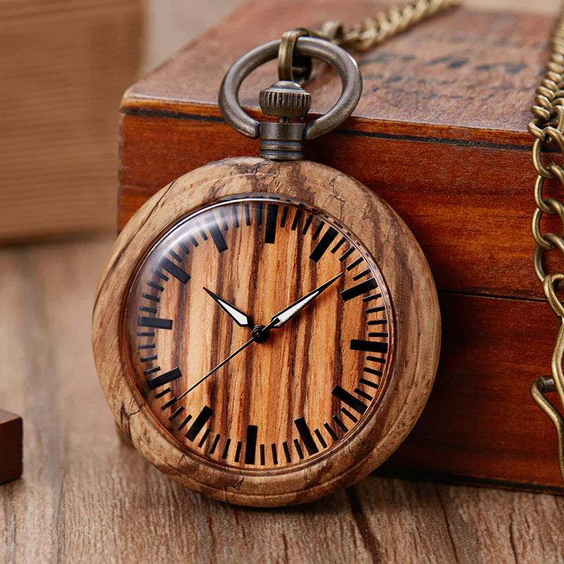  Unisex Retro Colorful Wooden Open Face Quartz Analog Pocket Watch - Unisex Style Watches - DYAVOR® 
