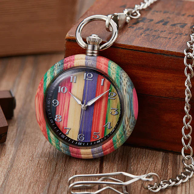  Unisex Retro Colorful Wooden Open Face Quartz Analog Pocket Watch - Unisex Style Watches - DYAVOR® 