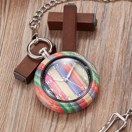  Unisex Retro Colorful Wooden Open Face Quartz Analog Pocket Watch - Unisex Style Watches - DYAVOR® 