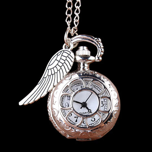  Unisex Silver Mini Carving Wings Necklace Chain Pendant Pocket FOB Watch - Unisex Style Watches - DYAVOR® 