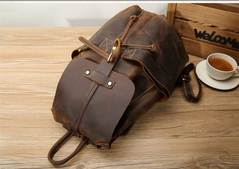 Unisex Vintage Classic Multifunction Full Grain Genuine Leather Backpacks