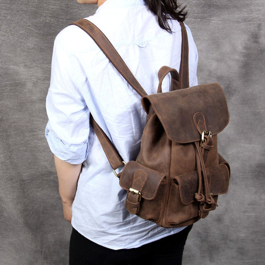  Unisex Vintage Designer Handmade Crazy Horse Leather Backpack - Backpacks - DYAVOR® 