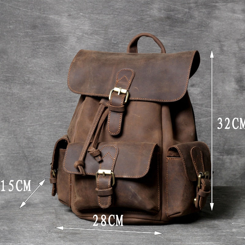  Unisex Vintage Designer Handmade Crazy Horse Leather Backpack - Backpacks - DYAVOR® 