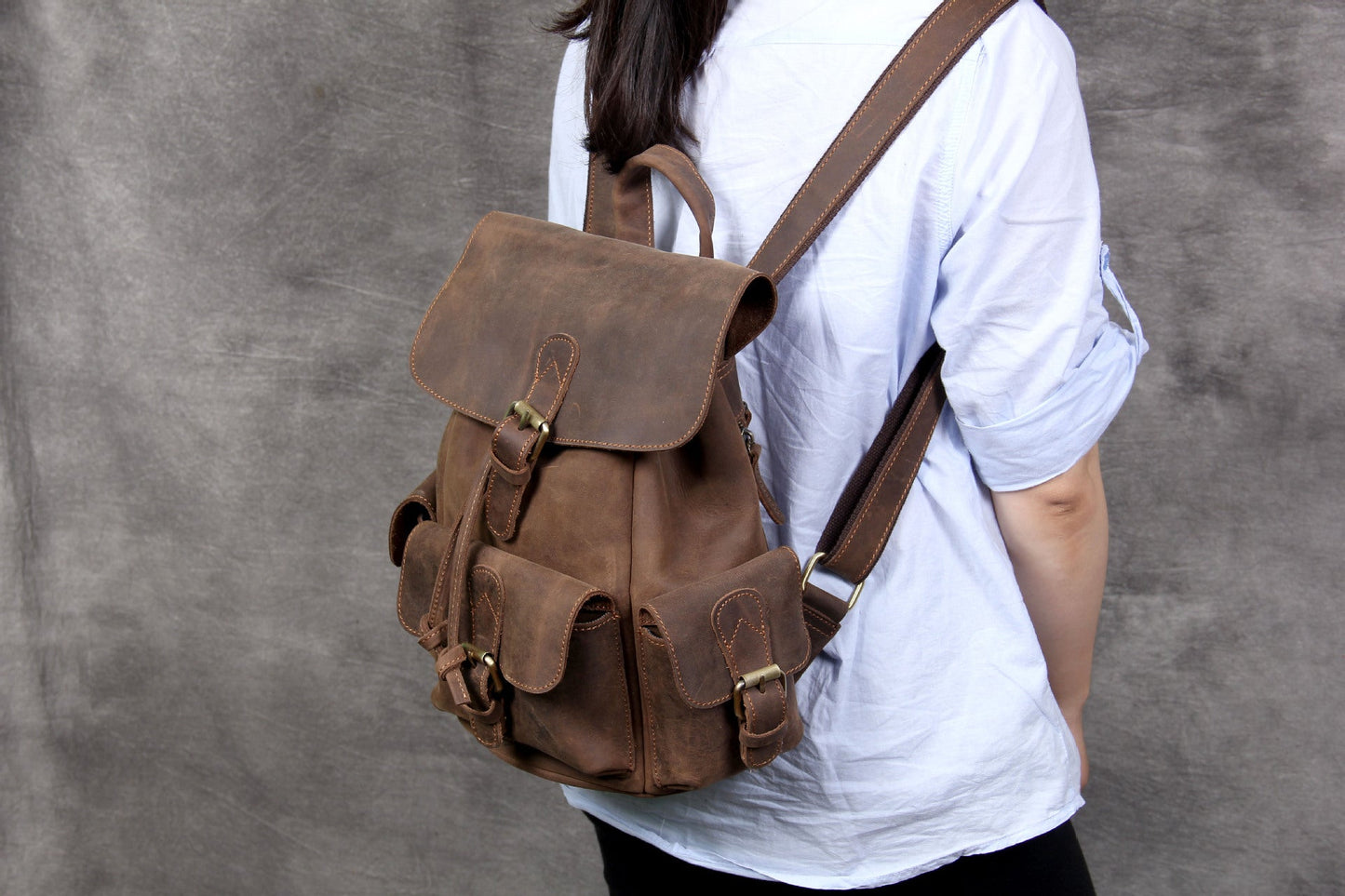  Unisex Vintage Designer Handmade Crazy Horse Leather Backpack - Backpacks - DYAVOR® 
