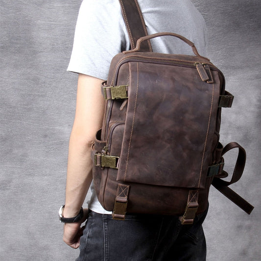  Unisex Vintage Handmade Crazy Horse Genuine Leather Laptop Backpack - Backpacks - DYAVOR® 