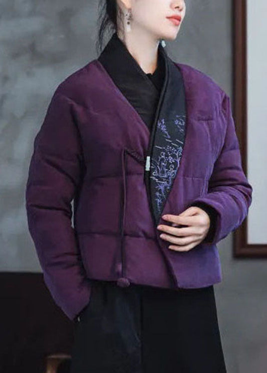  vintage Pink Purple Embroideried Patchwork Duck Down Puffers coats Winter - Down Jackets - DYAVOR® 