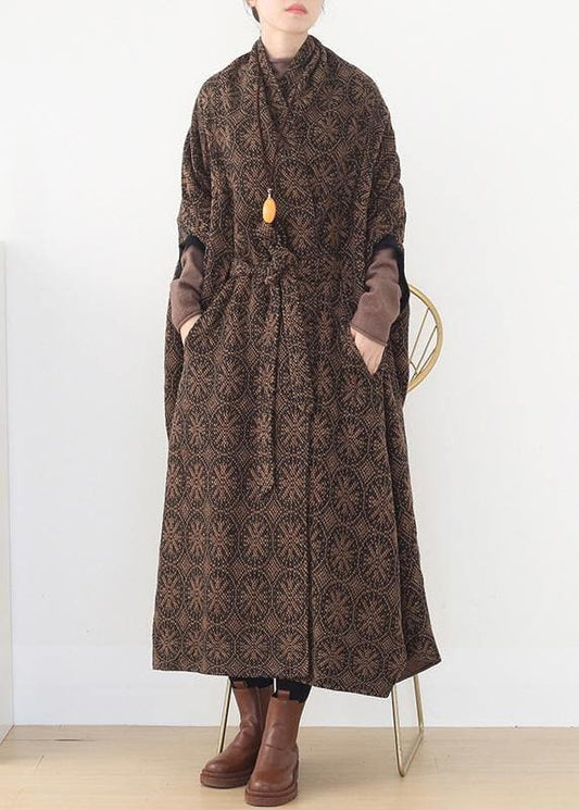  vintage brown wool coat plus size v neck trench coat cloak woolen outwear - Trench coats - DYAVOR® 