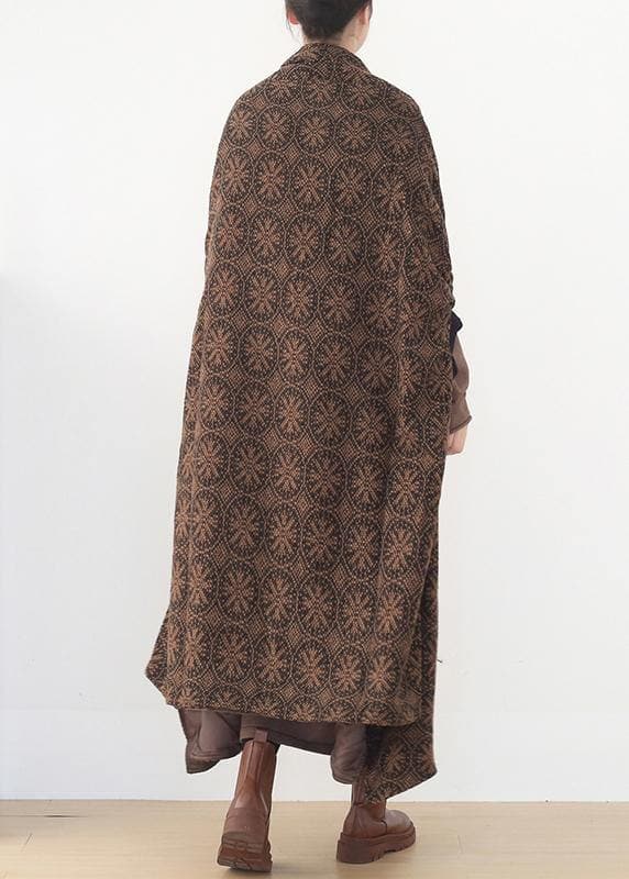  vintage brown wool coat plus size v neck trench coat cloak woolen outwear - Trench coats - DYAVOR® 