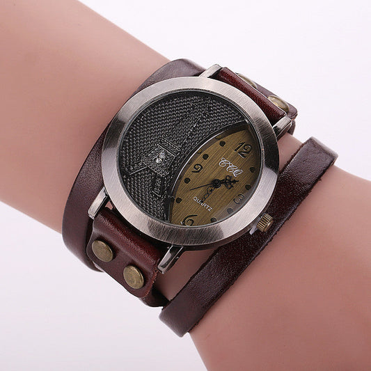  Vintage Casual Tower Genuine Leather Bracelet Watches for Women - Watches for Women - DYAVOR® 