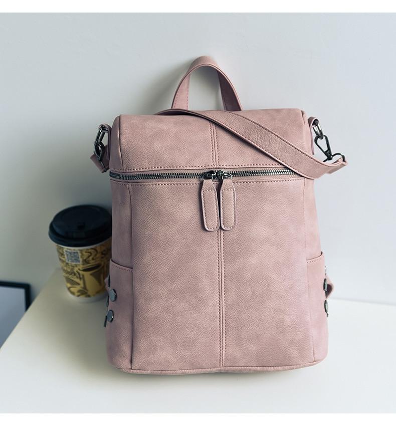 Vintage Fashion Solid Synthetic Leather School Backpacks for Teenage Girls