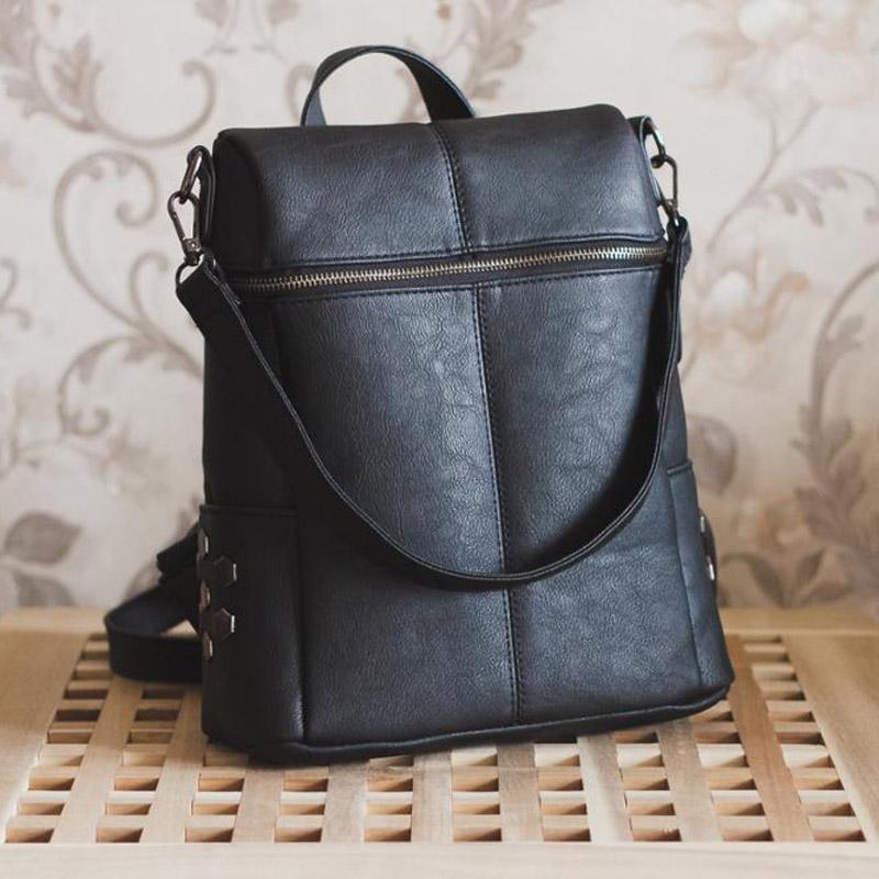 Vintage Fashion Solid Synthetic Leather School Backpacks for Teenage Girls