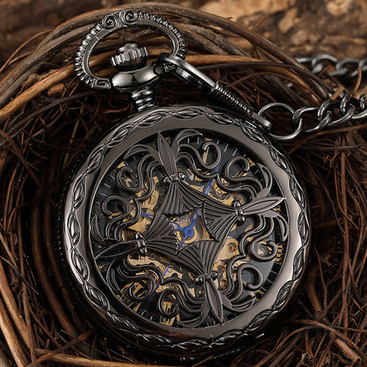  Vintage Unisex Black Hollow Carved Pendant Mechanical Pocket FOB Watch - Unisex Style Watches - DYAVOR® 