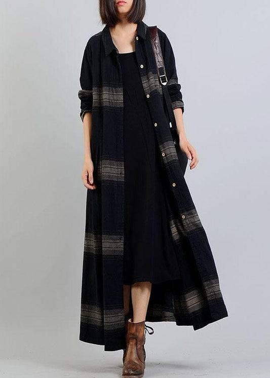  vintage plus size clothing trench coat fall black plaid lapel Button coats -  - DYAVOR® 