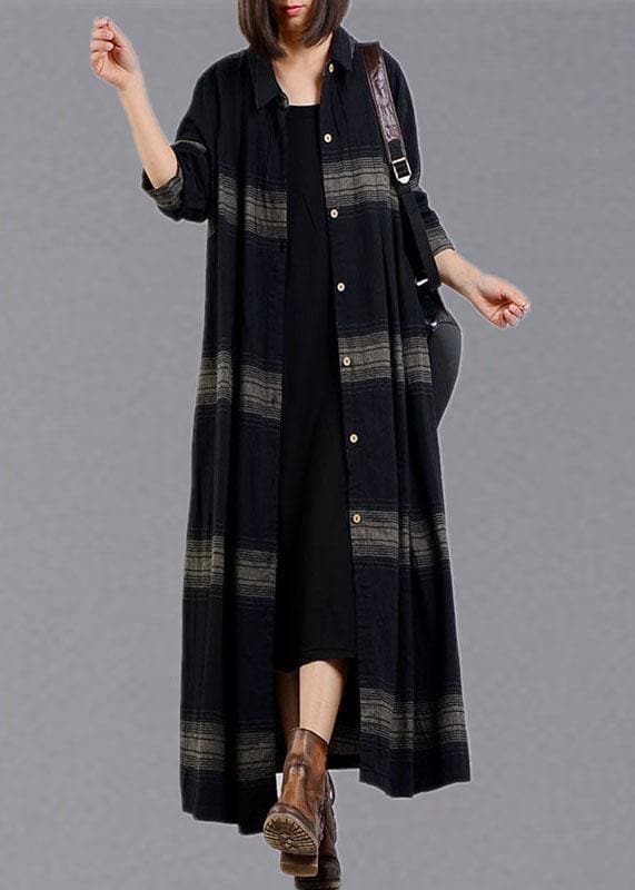  vintage plus size clothing trench coat fall black plaid lapel Button coats -  - DYAVOR® 