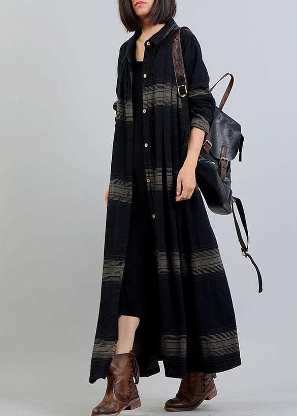  vintage plus size clothing trench coat fall black plaid lapel Button coats -  - DYAVOR® 