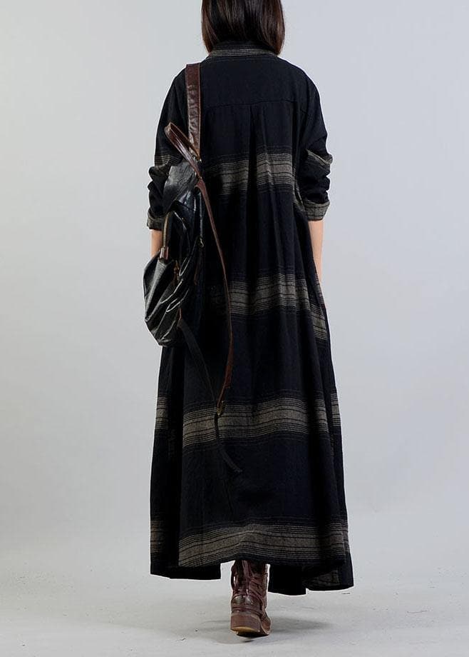  vintage plus size clothing trench coat fall black plaid lapel Button coats -  - DYAVOR® 