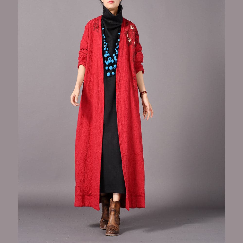  vintage red coats plus size embroidery baggy trench coat vintage side open coats -  - DYAVOR® 