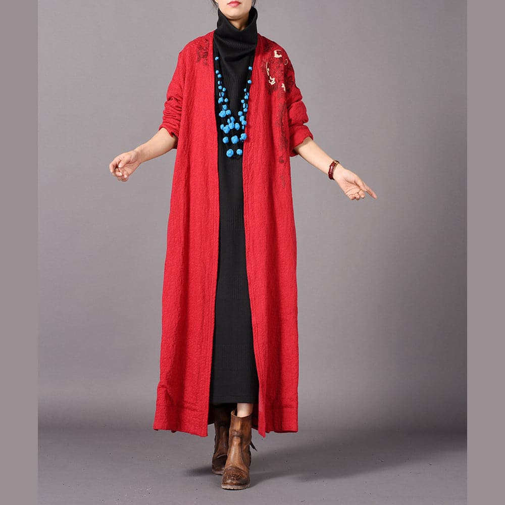  vintage red coats plus size embroidery baggy trench coat vintage side open coats -  - DYAVOR® 