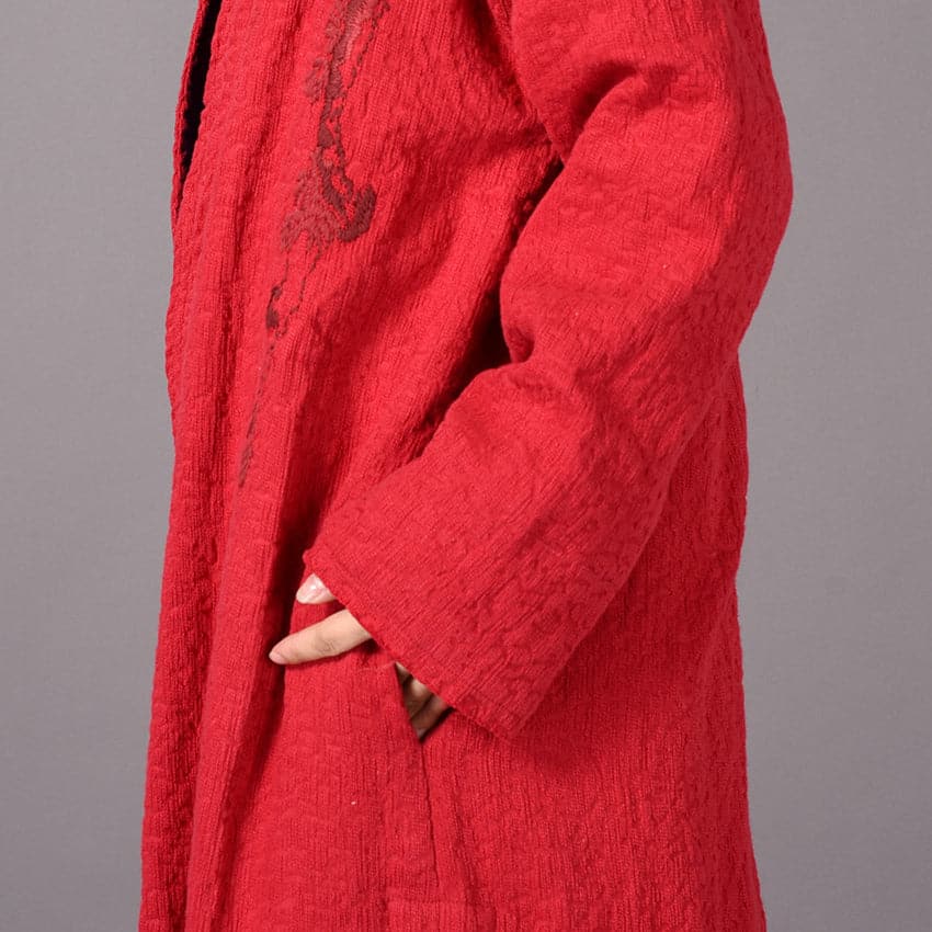  vintage red coats plus size embroidery baggy trench coat vintage side open coats -  - DYAVOR® 