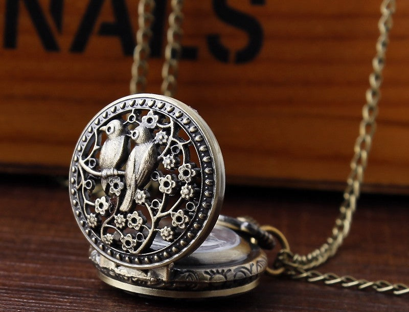  Vintage Small Bird Flower Pattern Arabic Numerals Dial Hollow Pocket Watch - Unisex Style Watches - DYAVOR® 