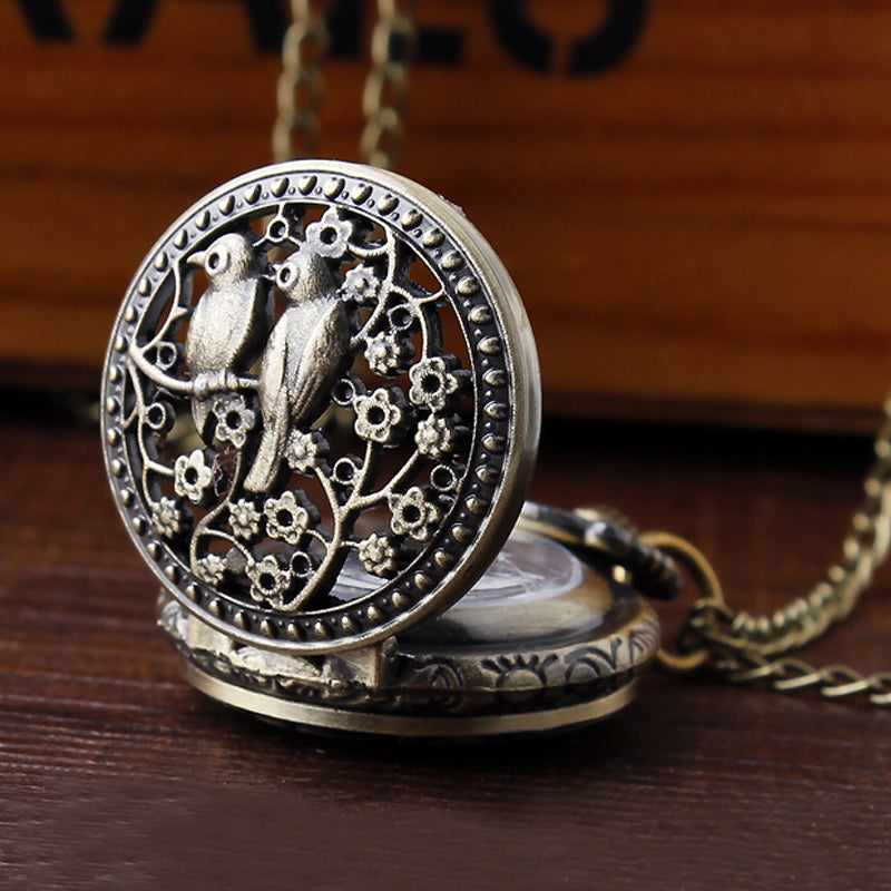  Vintage Small Bird Flower Pattern Arabic Numerals Dial Hollow Pocket Watch - Unisex Style Watches - DYAVOR® 
