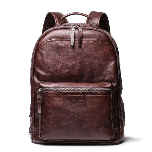  Vintage Unisex Brown Coffee Full Grain Genuine Leather 14'' Laptop Backpack - Backpacks - DYAVOR® 