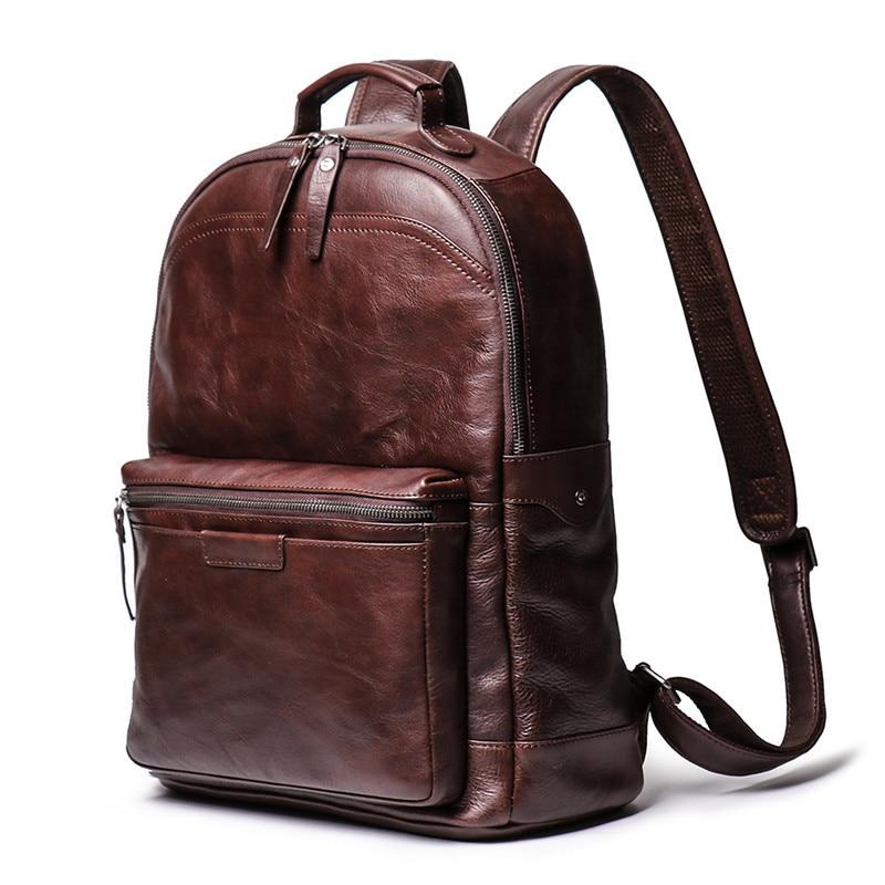  Vintage Unisex Brown Coffee Full Grain Genuine Leather 14'' Laptop Backpack - Backpacks - DYAVOR® 