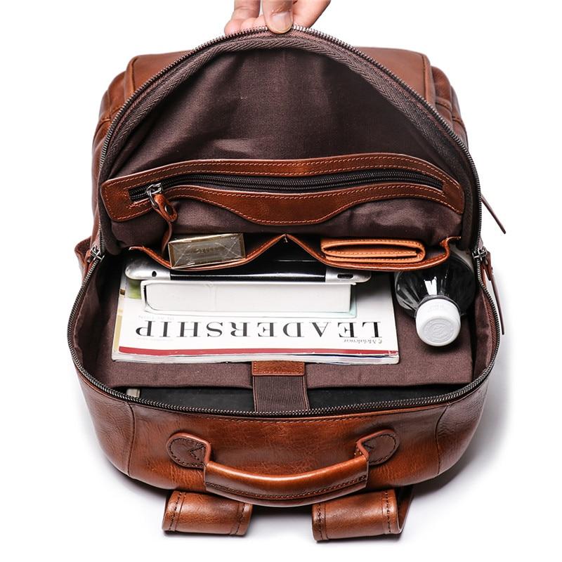  Vintage Unisex Brown Coffee Full Grain Genuine Leather 14'' Laptop Backpack - Backpacks - DYAVOR® 