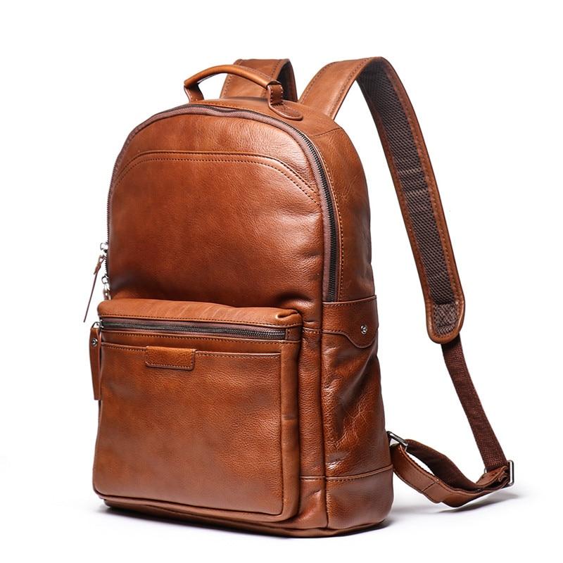  Vintage Unisex Brown Coffee Full Grain Genuine Leather 14'' Laptop Backpack - Backpacks - DYAVOR® 