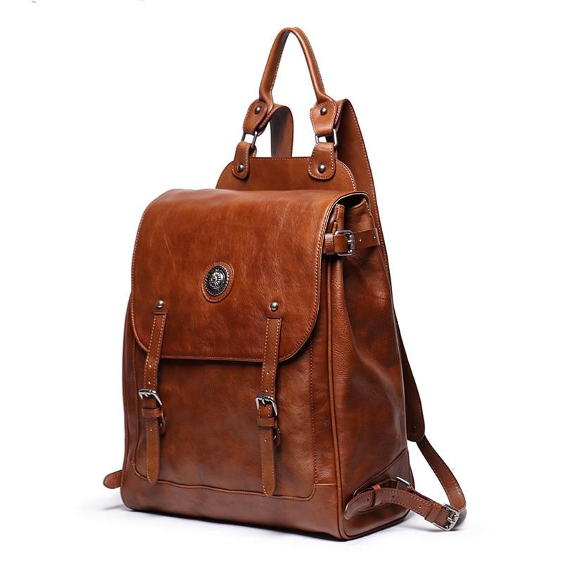  Vintage Unisex Brown Coffee Genuine Leather 14'' 15.6'' Laptop Backpack - Backpacks - DYAVOR® 
