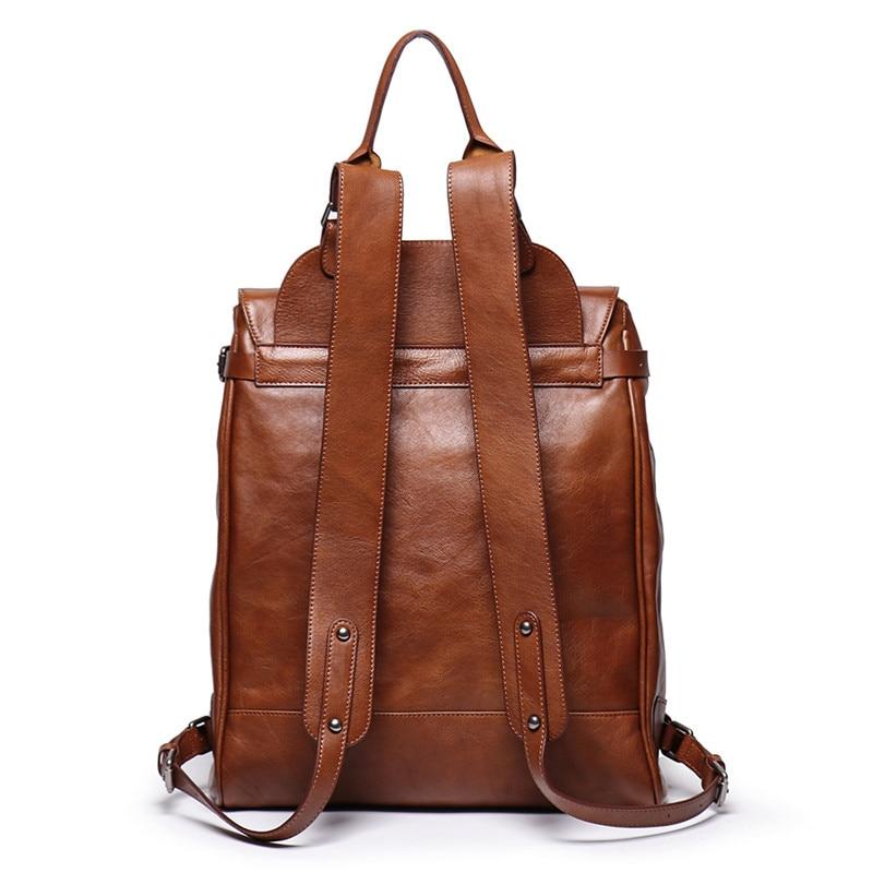  Vintage Unisex Brown Coffee Genuine Leather 14'' 15.6'' Laptop Backpack - Backpacks - DYAVOR® 