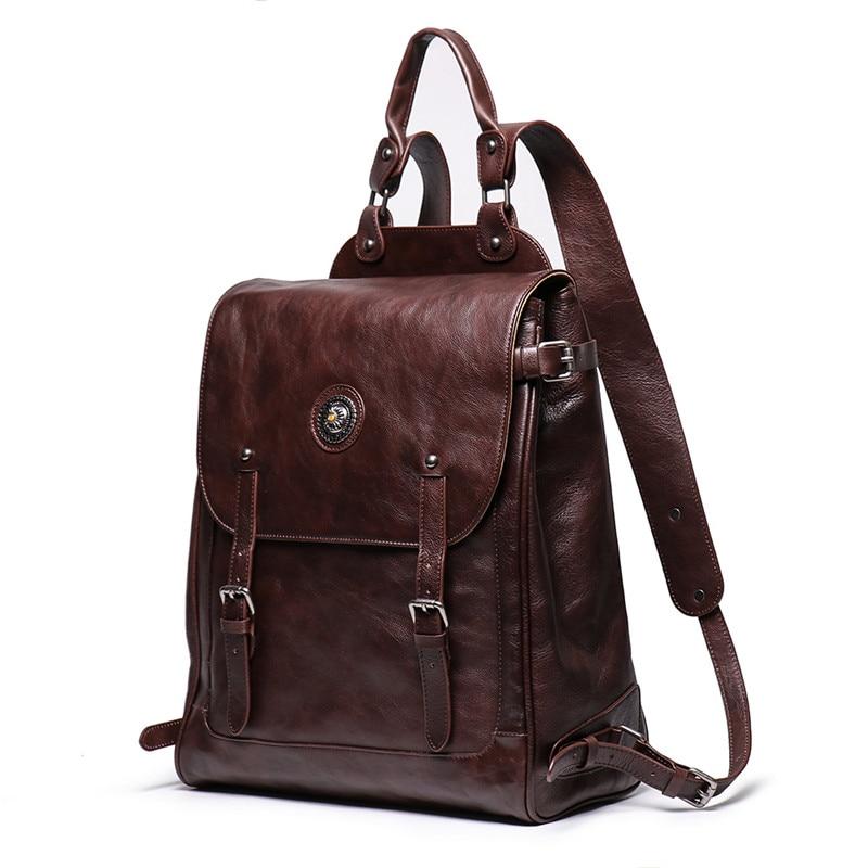 Vintage Unisex Brown Coffee Genuine Leather 14'' 15.6'' Laptop Backpack - Backpacks - DYAVOR® 