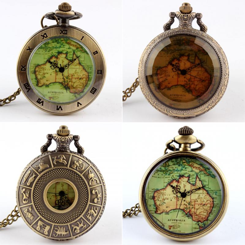  Vintage Unisex Stainless Steel Australia Map Pendant Quartz Pocket Watch - Unisex Style Watches - DYAVOR® 
