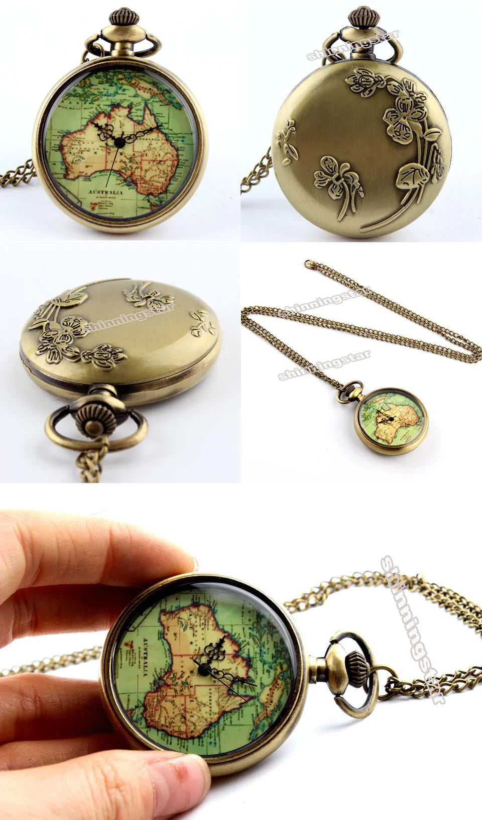  Vintage Unisex Stainless Steel Australia Map Pendant Quartz Pocket Watch - Unisex Style Watches - DYAVOR® 