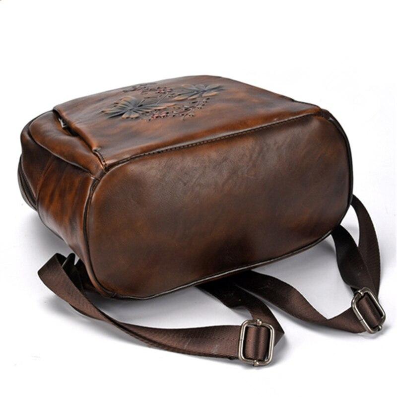  Vintage Women's Genuine Leather Flower Design Zipper Travel Bag Backpack - Backpacks - DYAVOR® 