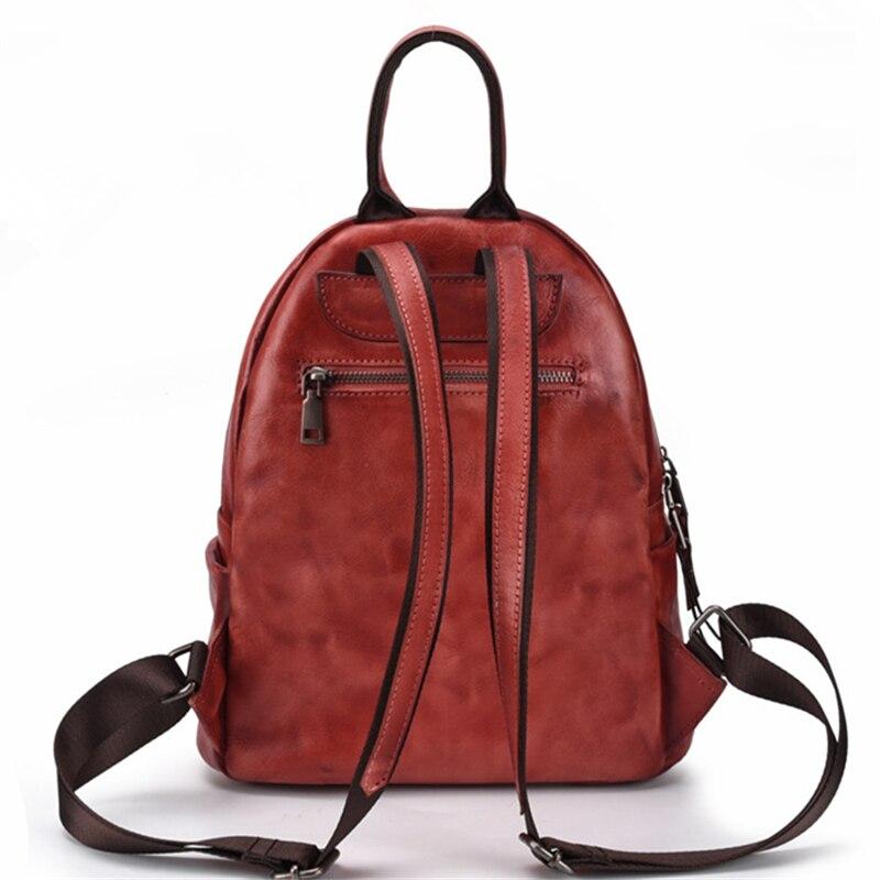  Vintage Women's Genuine Leather Flower Design Zipper Travel Bag Backpack - Backpacks - DYAVOR® 