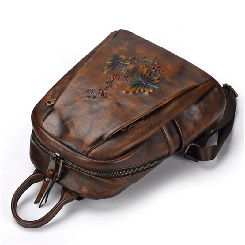 Vintage Women's Genuine Leather Flower Design Zipper Travel Bag Backpack - Backpacks - DYAVOR® 