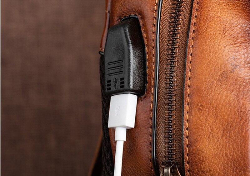  Vintage Women's Genuine Leather School Bag Backpack with USB Charging - Backpacks - DYAVOR® 