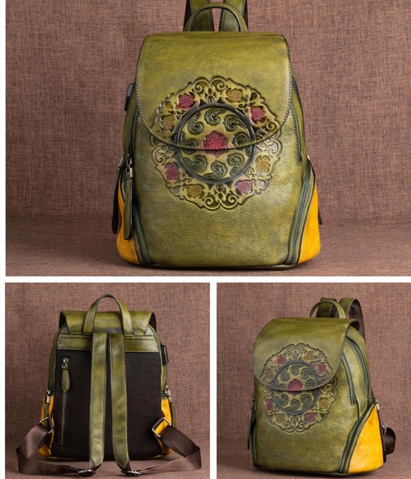  Vintage Women's Genuine Leather School Bag Backpack with USB Charging - Backpacks - DYAVOR® 