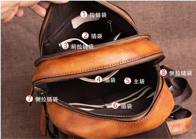 Vintage Women's Genuine Leather School Bag Backpack with USB Charging - Backpacks - DYAVOR® 