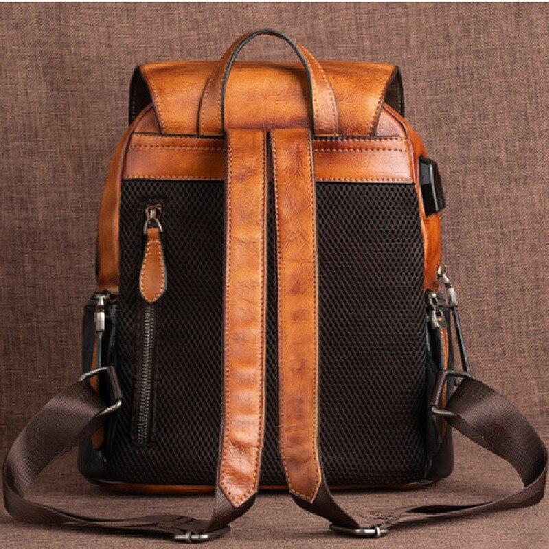  Vintage Women's Genuine Leather School Bag Backpack with USB Charging - Backpacks - DYAVOR® 