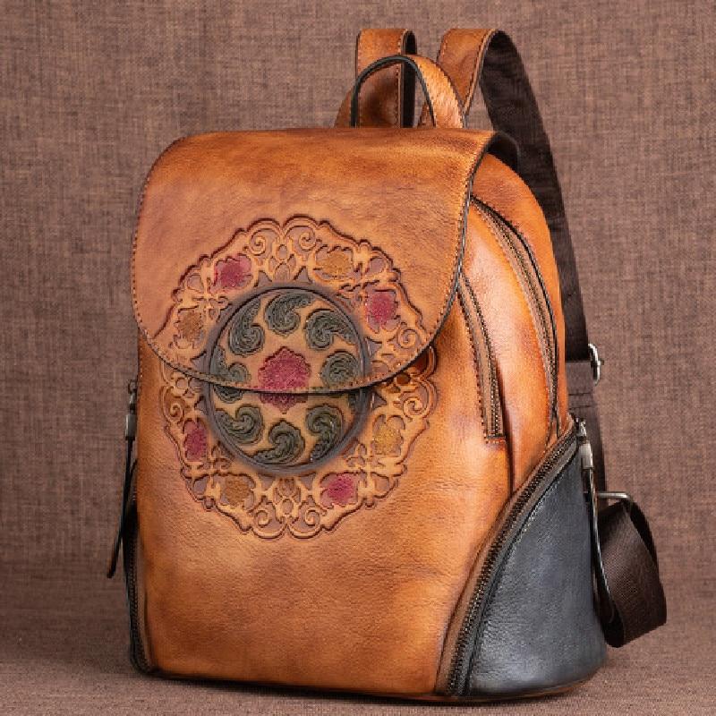 Vintage Women's Genuine Leather School Bag Backpack with USB Charging - Backpacks - DYAVOR® 