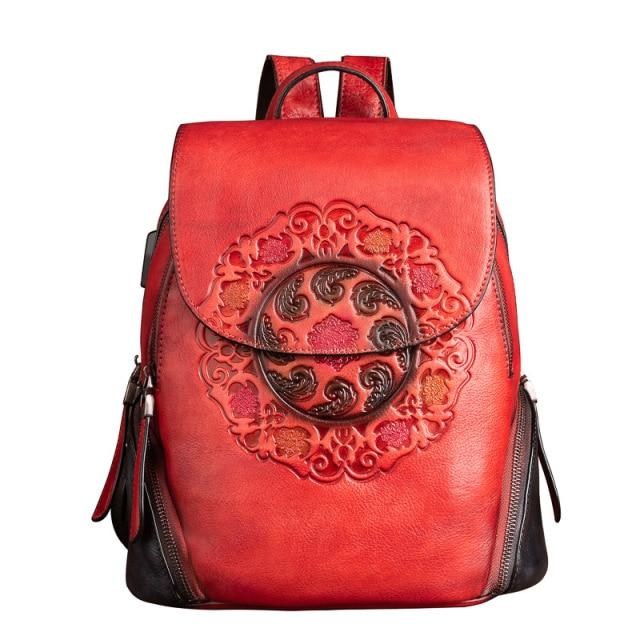  Vintage Women's Genuine Leather School Bag Backpack with USB Charging - Backpacks - DYAVOR® 