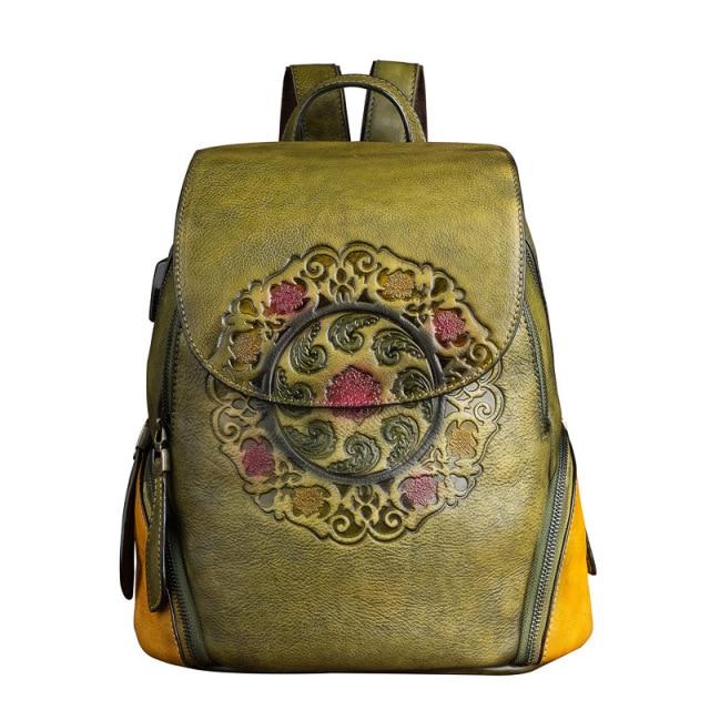  Vintage Women's Genuine Leather School Bag Backpack with USB Charging - Backpacks - DYAVOR® 